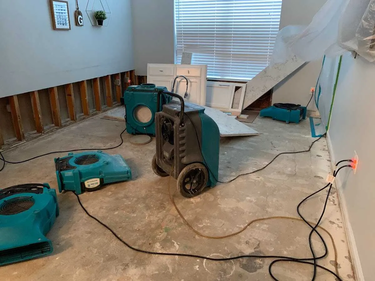 Dehumidifier in flood-cut room for Water Damage Restoration in Sun Valley